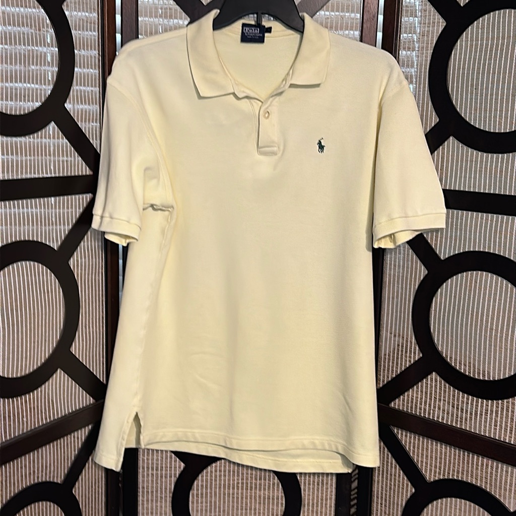 Ralph Lauren Mens Light Yellow Polo Shirt WSmall Green Pony Logo Size Large